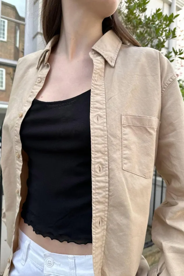 Stephanie Cargo Jacket Khaki Beige Women Brandy Melville Tops