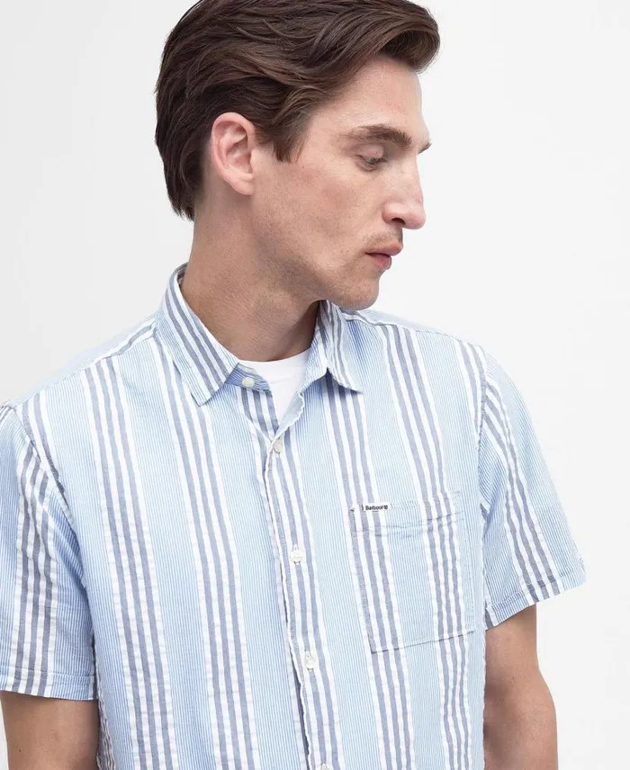 Stonebay Regular ShortSleeved Striped Shirt Sky Men Barbour Shirts