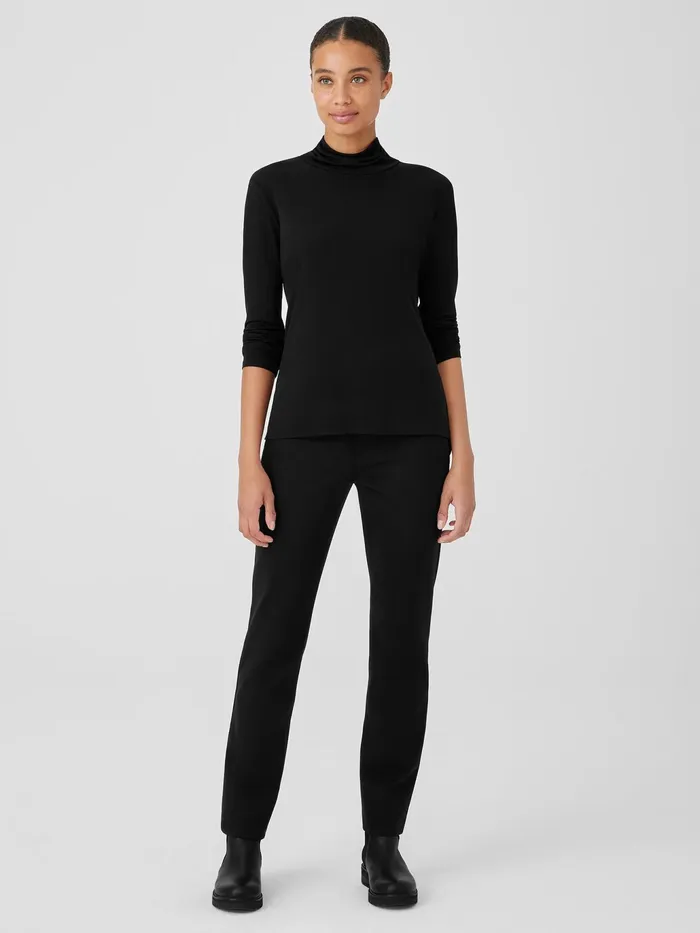 Stretch Silk Jersey Scrunch Neck Top Black Women Eileen Fisher Tops and Tees