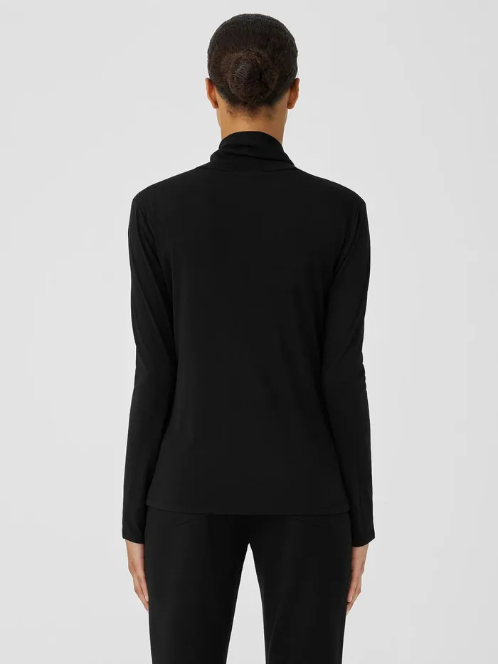 Stretch Silk Jersey Scrunch Neck Top Black Women Eileen Fisher Tops and Tees
