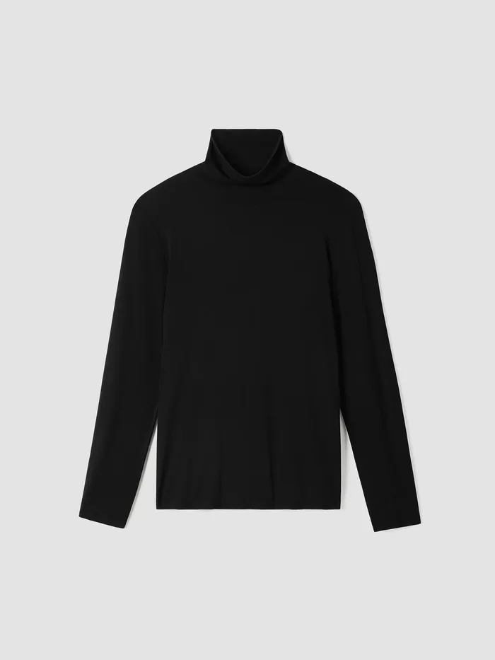 Stretch Silk Jersey Scrunch Neck Top Black Women Eileen Fisher Tops and Tees