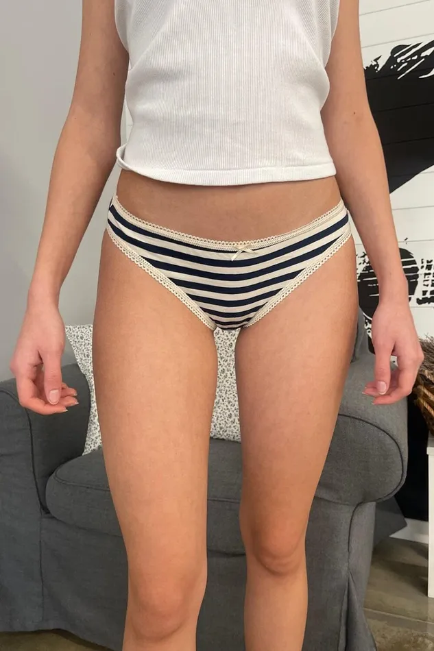 Stripe Scallop Bow Underwear Dark Navy And Ivory Stripes Women Brandy Melville Stripes