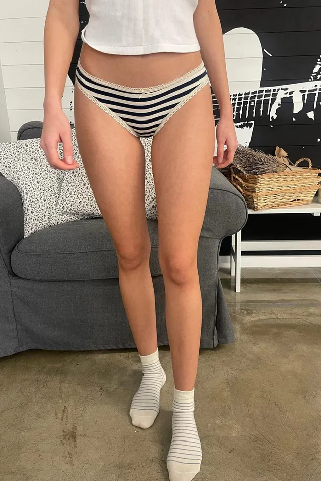 Stripe Scallop Bow Underwear Dark Navy And Ivory Stripes Women Brandy Melville Stripes