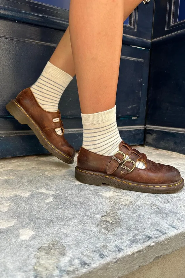 Striped Socks Ivory And Light Blue Thin Stripes Women Brandy Melville Stripes