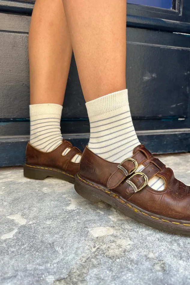 Striped Socks Ivory And Light Blue Thin Stripes Women Brandy Melville Stripes