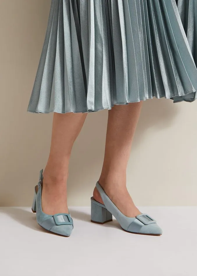 Suede Buckle Block Heel Shoe Light Green Women Phase Eight Occasion Shoes