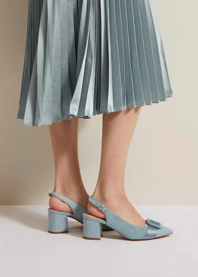 Suede Buckle Block Heel Shoe Light Green Women Phase Eight Occasion Shoes