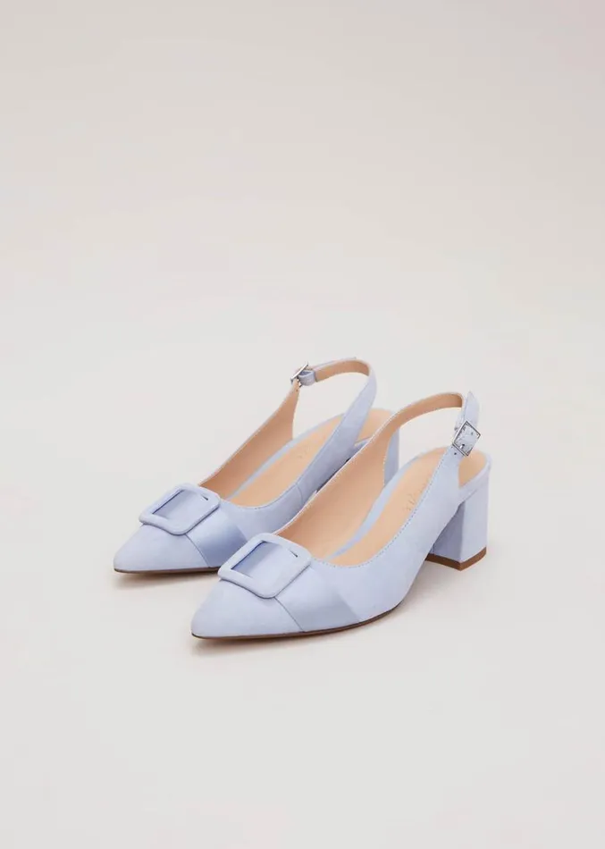 Suede Buckle Block Heel Shoes Pale Blue Women Phase Eight Occasion Shoes
