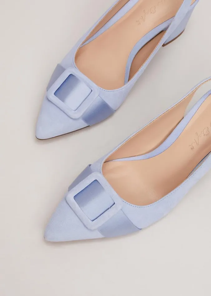 Suede Buckle Block Heel Shoes Pale Blue Women Phase Eight Occasion Shoes