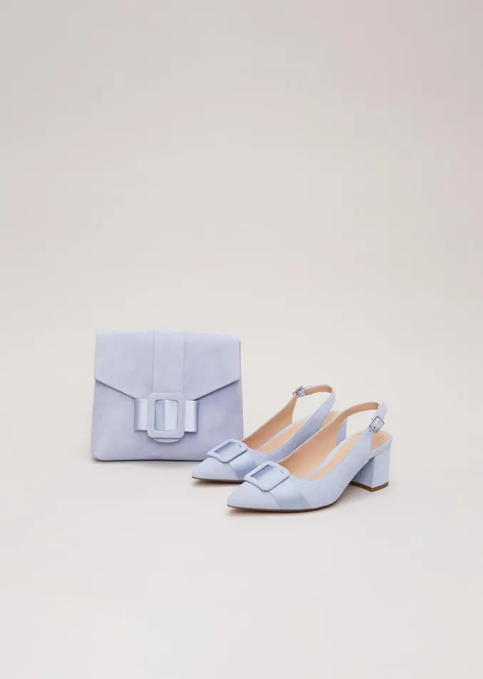 Suede Buckle Block Heel Shoes Pale Blue Women Phase Eight Occasion Shoes