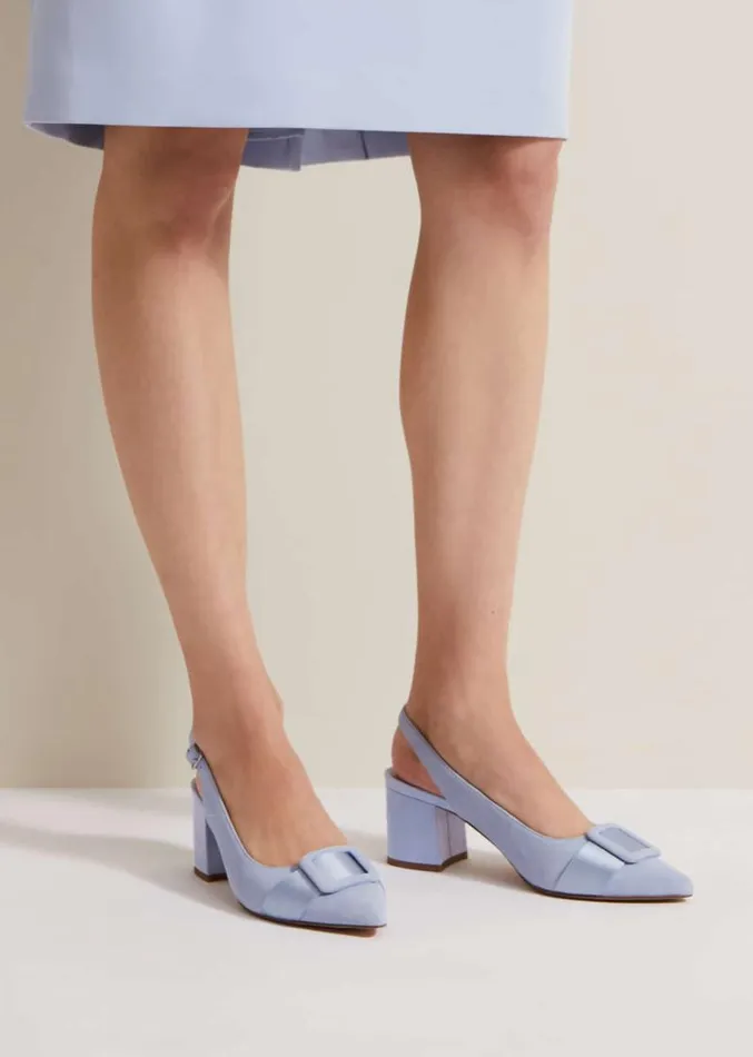 Suede Buckle Block Heel Shoes Pale Blue Women Phase Eight Occasion Shoes