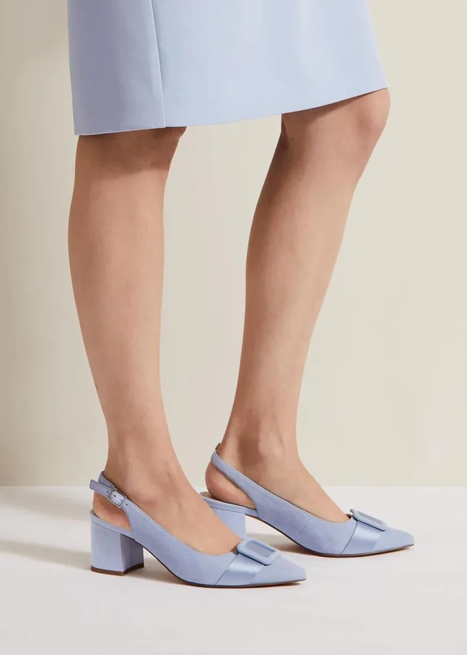 Suede Buckle Block Heel Shoes Pale Blue Women Phase Eight Occasion Shoes