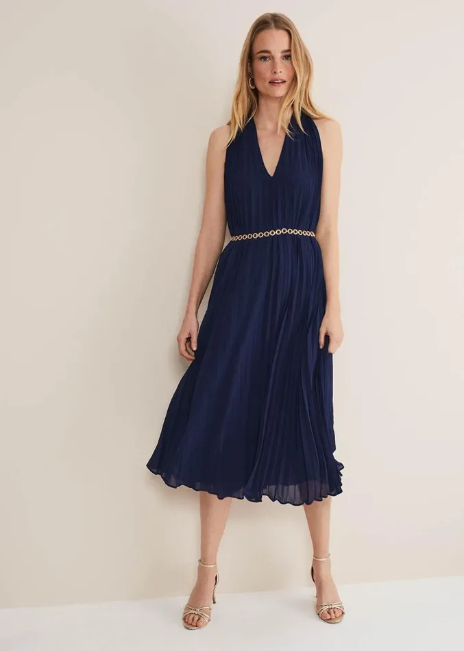 Tabitha Pleated Midi Dress French Navy Women Phase Eight Dresses