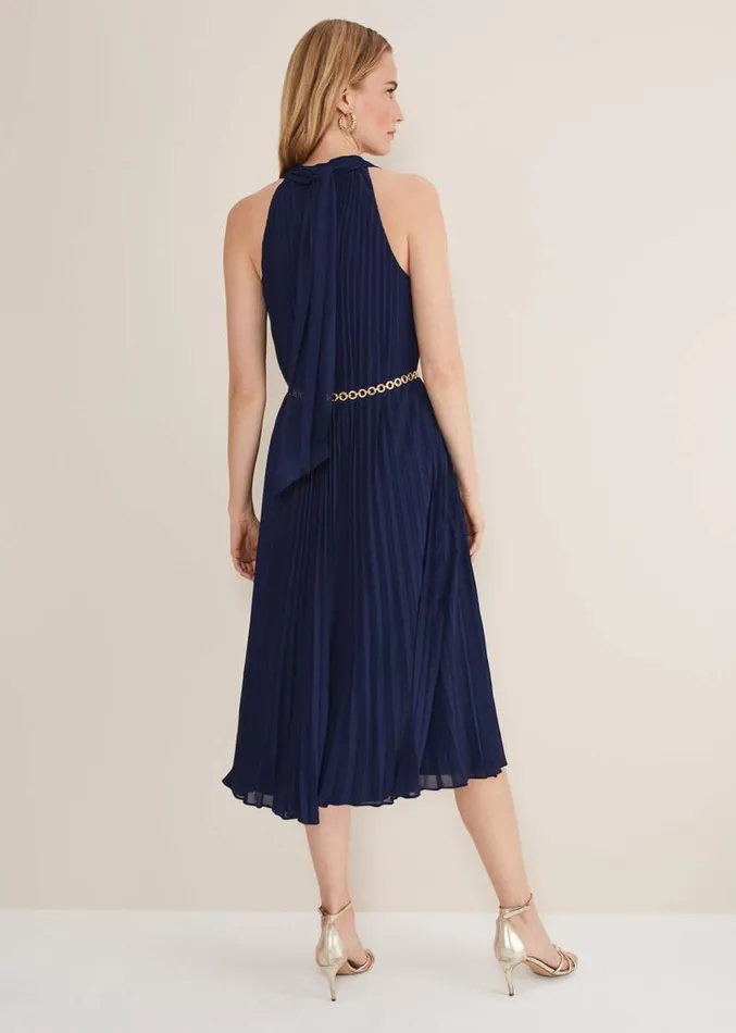 Tabitha Pleated Midi Dress French Navy Women Phase Eight Dresses
