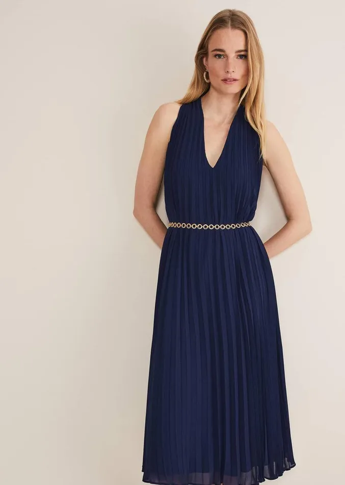 Tabitha Pleated Midi Dress French Navy Women Phase Eight Dresses