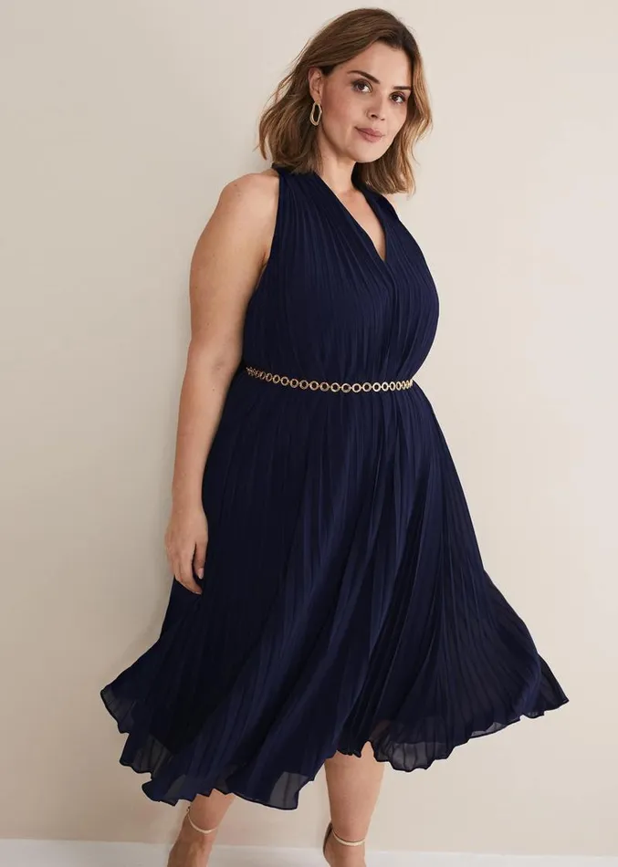 Tabitha Pleated Midi Dress French Navy Women Phase Eight Dresses