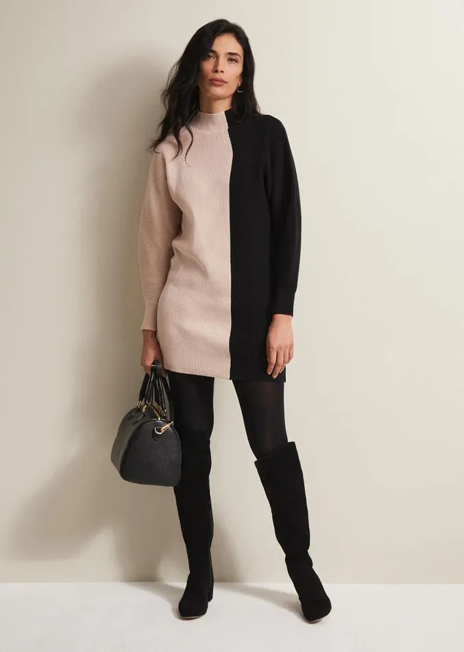 Tamina Colour Block Knitted Tunic Mini Dress Blackmulti Women Phase Eight Dresses