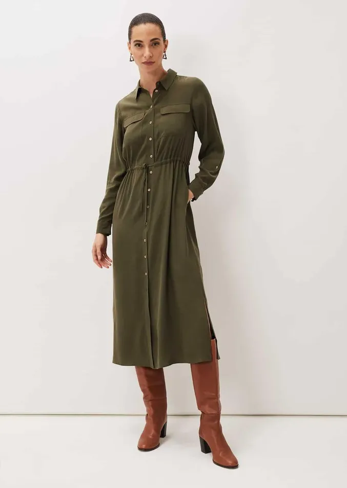 Tana Khaki Midi Dress Khaki Women Phase Eight Dresses