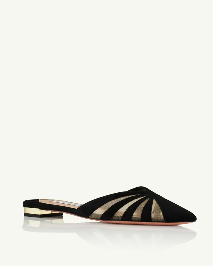 The Spy Mule Flat Black Women Aquazzura Flats