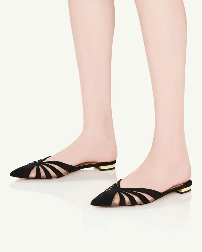 The Spy Mule Flat Black Women Aquazzura Flats