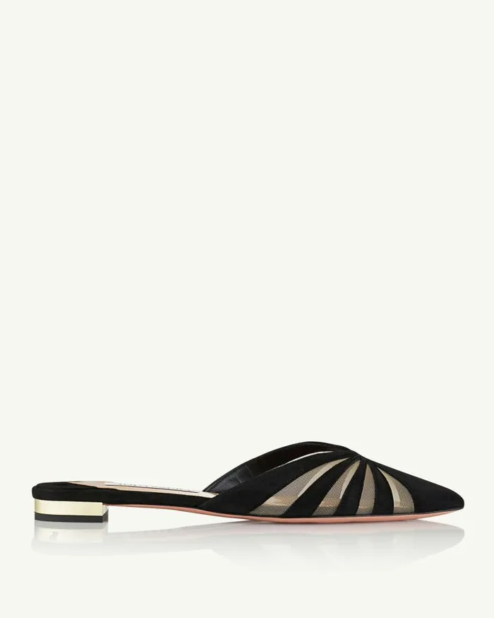 The Spy Mule Flat Black Women Aquazzura Flats