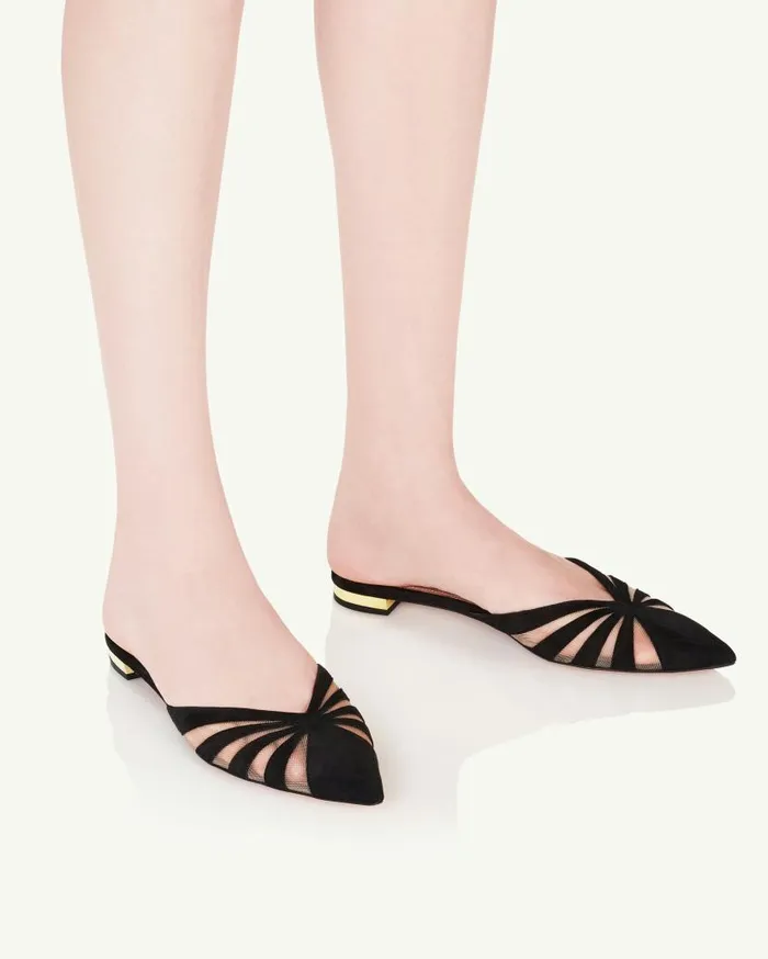 The Spy Mule Flat Black Women Aquazzura Flats
