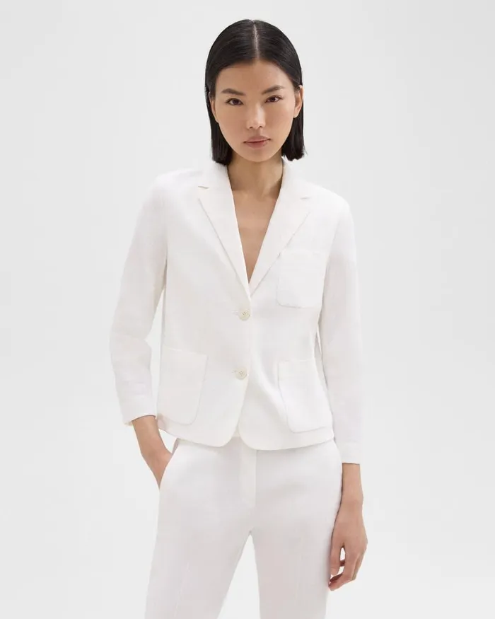 Theory Blazers Jackets Boxy Patch Pocket Blazer In Stretch Good Linen White 8211 Women