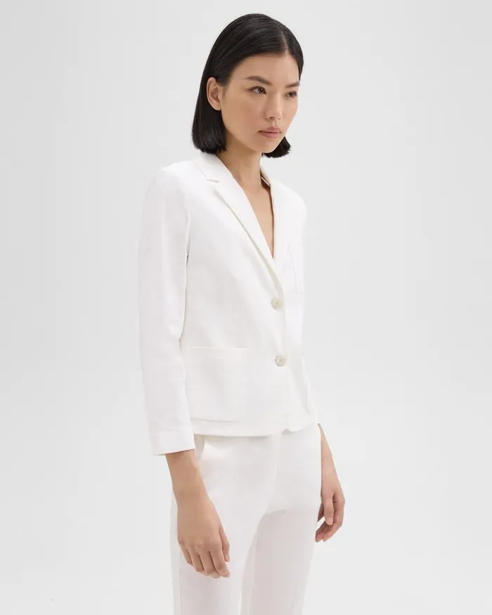 Theory Blazers Jackets Boxy Patch Pocket Blazer In Stretch Good Linen White 8211 Women