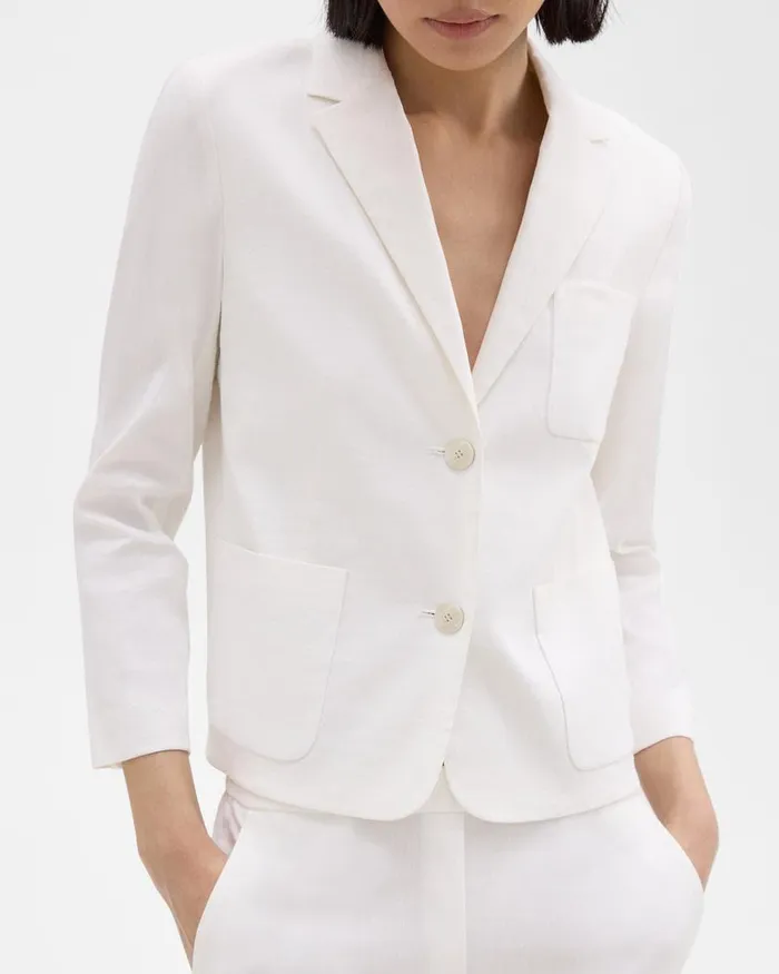 Theory Blazers Jackets Boxy Patch Pocket Blazer In Stretch Good Linen White 8211 Women
