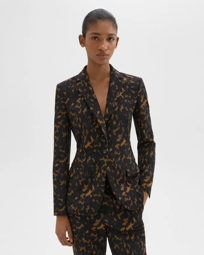 Theory Blazers Jackets Staple Blazer In Tortoiseshell Printed Crepe Dark Brown Multi 8211 Women