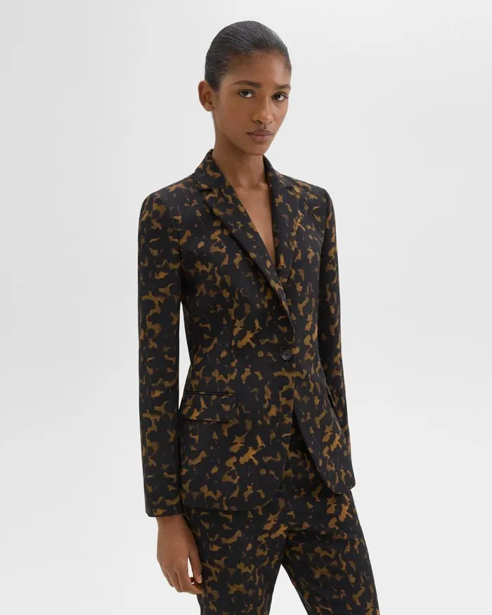 Theory Blazers Jackets Staple Blazer In Tortoiseshell Printed Crepe Dark Brown Multi 8211 Women