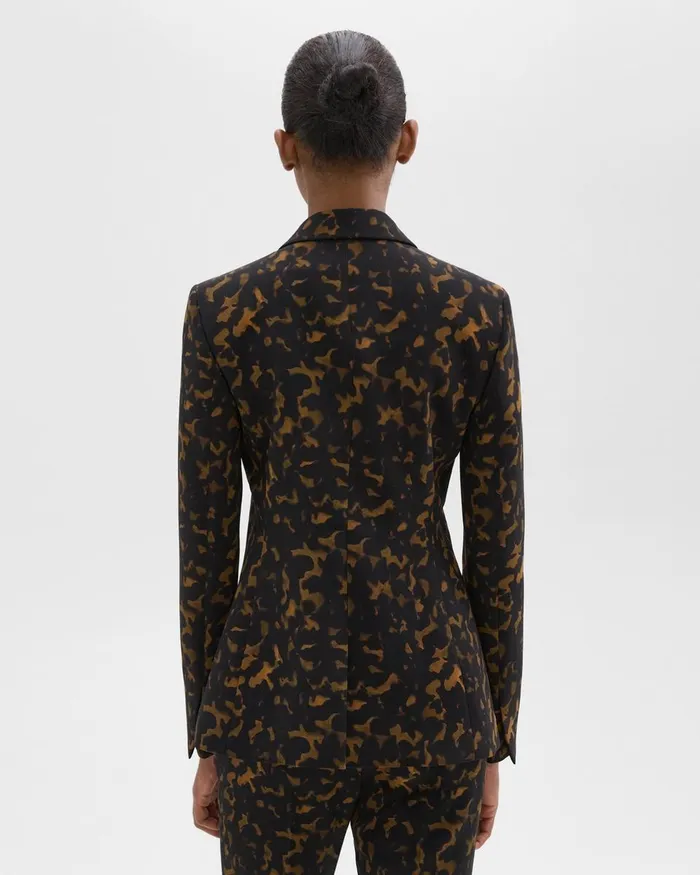 Theory Blazers Jackets Staple Blazer In Tortoiseshell Printed Crepe Dark Brown Multi 8211 Women