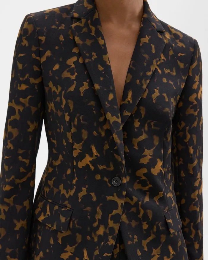 Theory Blazers Jackets Staple Blazer In Tortoiseshell Printed Crepe Dark Brown Multi 8211 Women