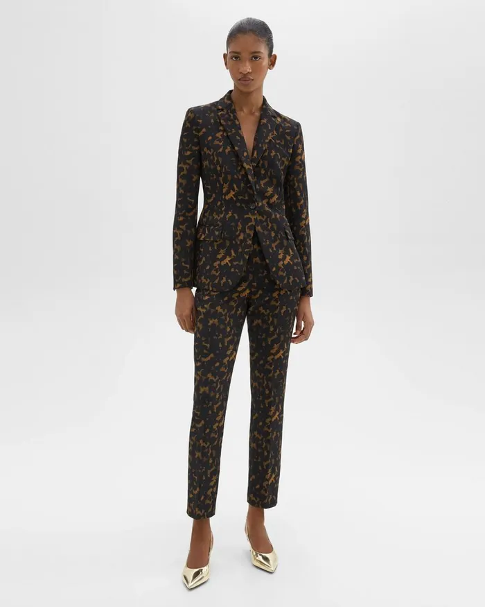 Theory Blazers Jackets Staple Blazer In Tortoiseshell Printed Crepe Dark Brown Multi 8211 Women