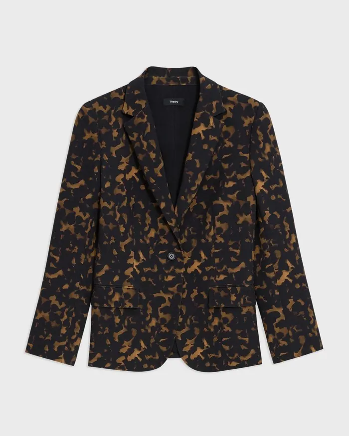 Theory Blazers Jackets Staple Blazer In Tortoiseshell Printed Crepe Dark Brown Multi 8211 Women