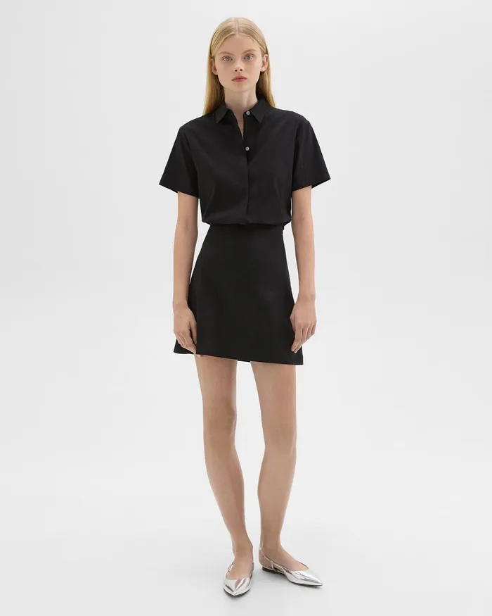 Theory Dresses ShortSleeve ALine Dress In Good Linen Black 8211 Women