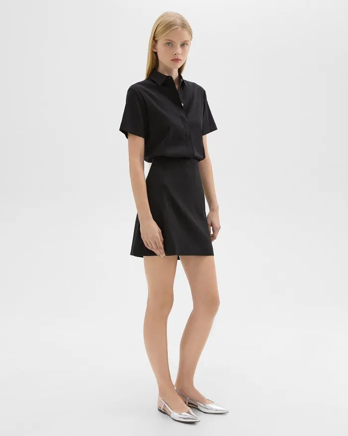 Theory Dresses ShortSleeve ALine Dress In Good Linen Black 8211 Women