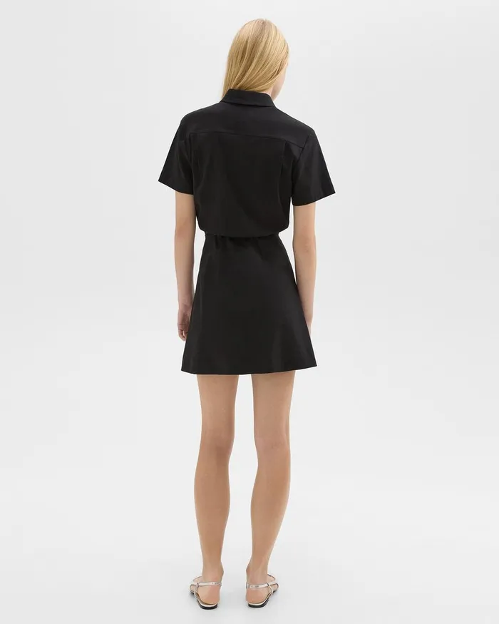 Theory Dresses ShortSleeve ALine Dress In Good Linen Black 8211 Women