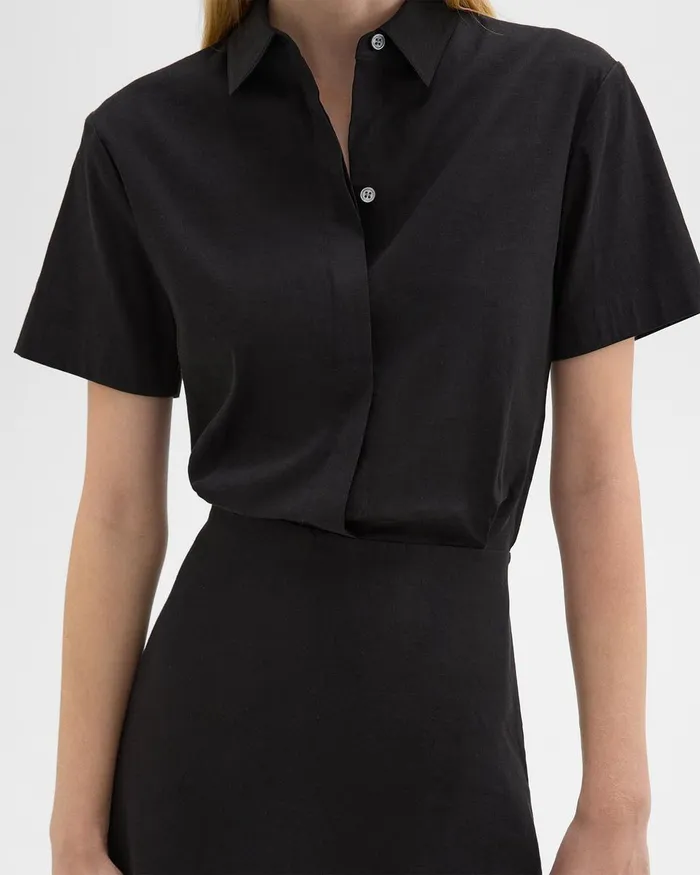Theory Dresses ShortSleeve ALine Dress In Good Linen Black 8211 Women
