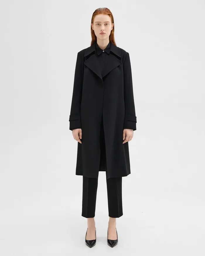 Theory Outerwear Oaklane Trench Coat In Admiral Crepe Black 8211 Women