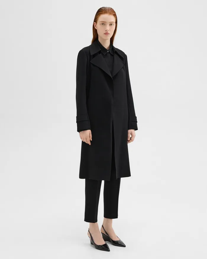 Theory Outerwear Oaklane Trench Coat In Admiral Crepe Black 8211 Women