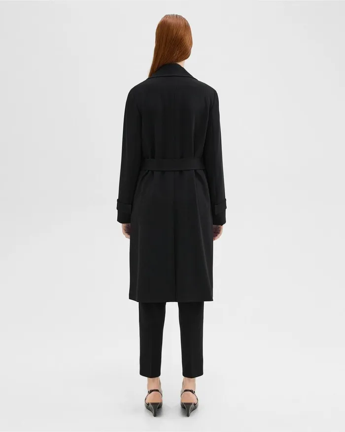 Theory Outerwear Oaklane Trench Coat In Admiral Crepe Black 8211 Women