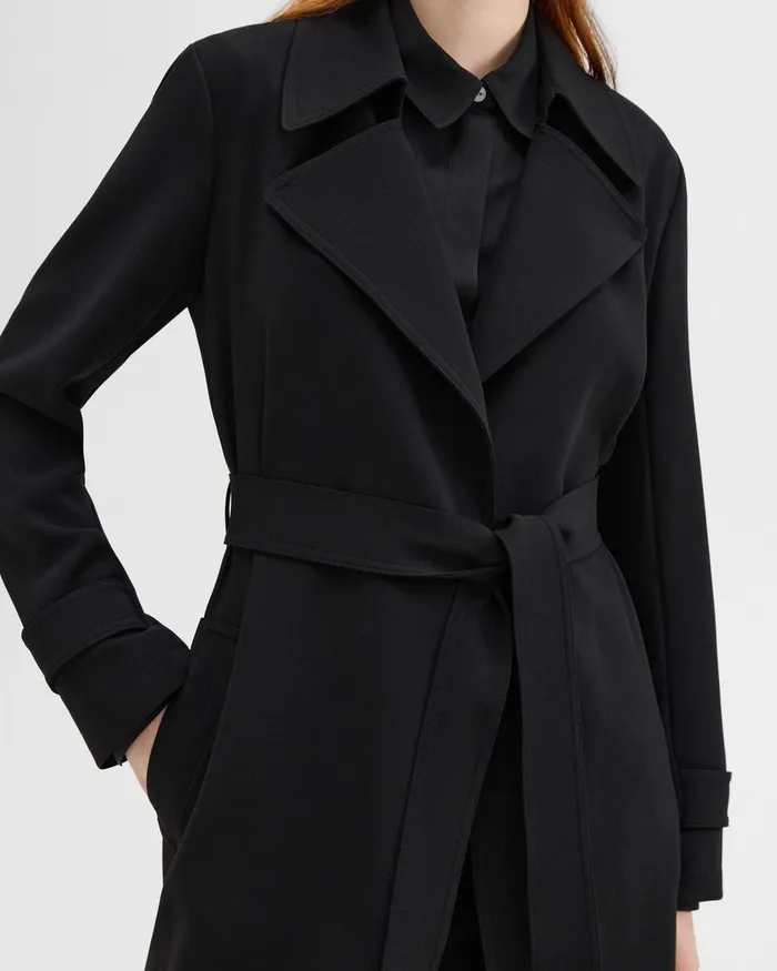 Theory Outerwear Oaklane Trench Coat In Admiral Crepe Black 8211 Women