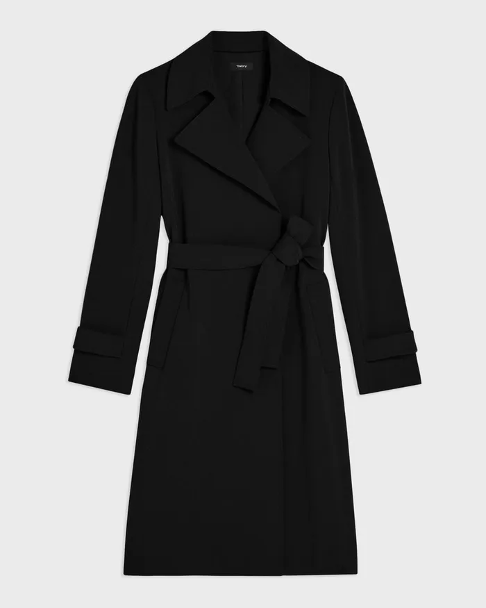 Theory Outerwear Oaklane Trench Coat In Admiral Crepe Black 8211 Women