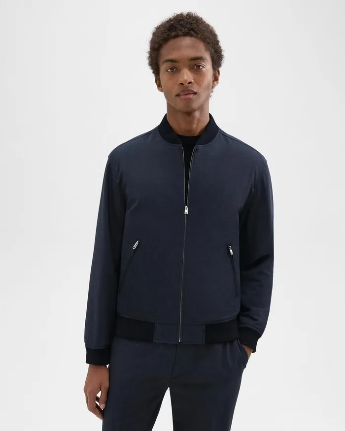 Theory Outerwear Tailored Bomber Jacket In Stretch Wool Navy 8211 Men