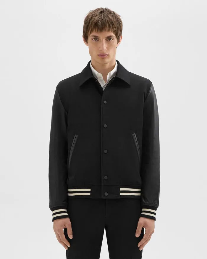 Theory Outerwear Varsity Jacket In Textured Gabardine Black 8211 Men