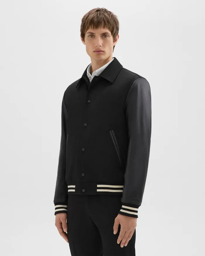 Theory Outerwear Varsity Jacket In Textured Gabardine Black 8211 Men