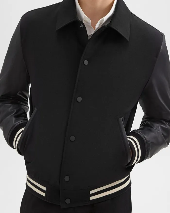 Theory Outerwear Varsity Jacket In Textured Gabardine Black 8211 Men