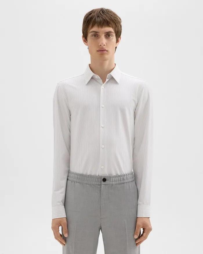 Theory Shirts Sylvain Shirt In Striped Structure Knit Whitevapor 8211 Men