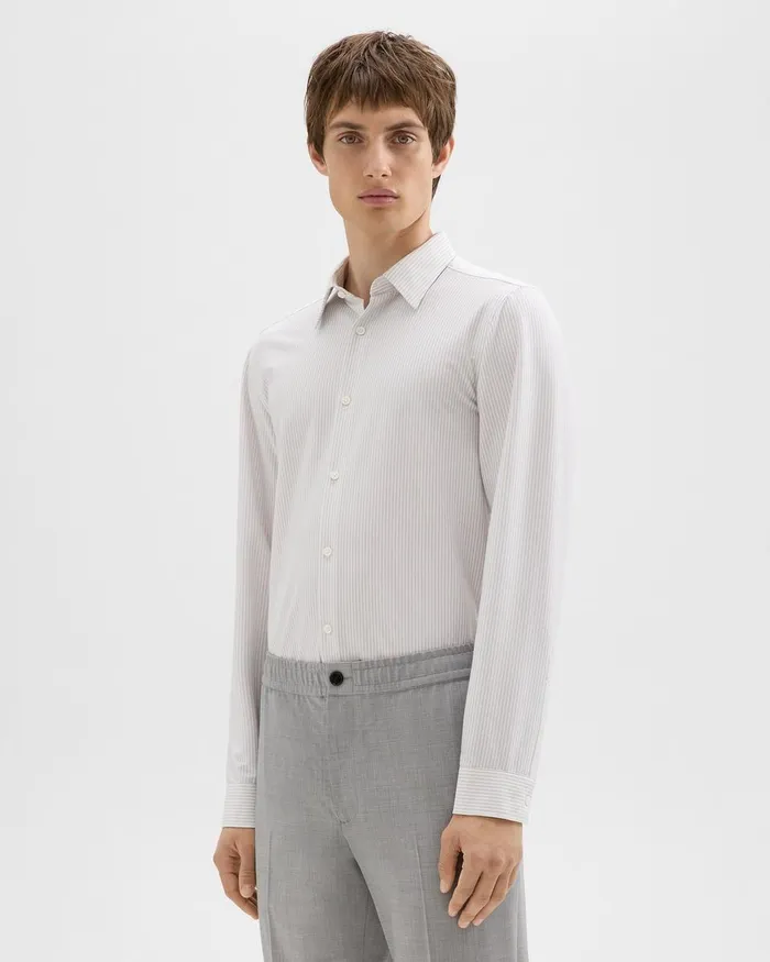 Theory Shirts Sylvain Shirt In Striped Structure Knit Whitevapor 8211 Men